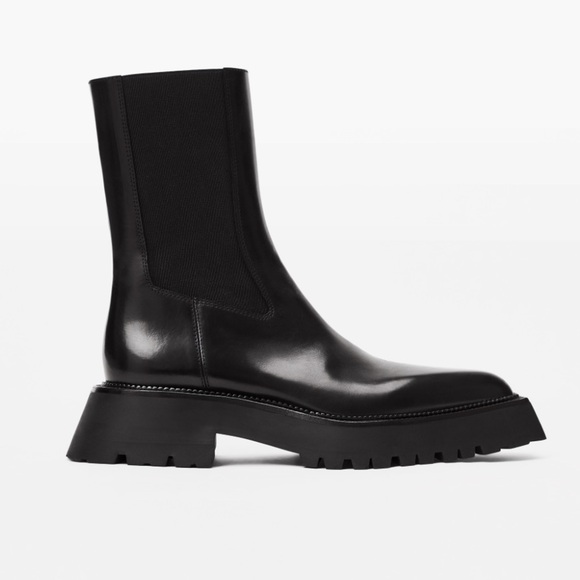 Alexander Wang Presley Mid-Heel Calf Leather Boot in Black Women’s Size 37.5 NWT - Picture 1 of 11